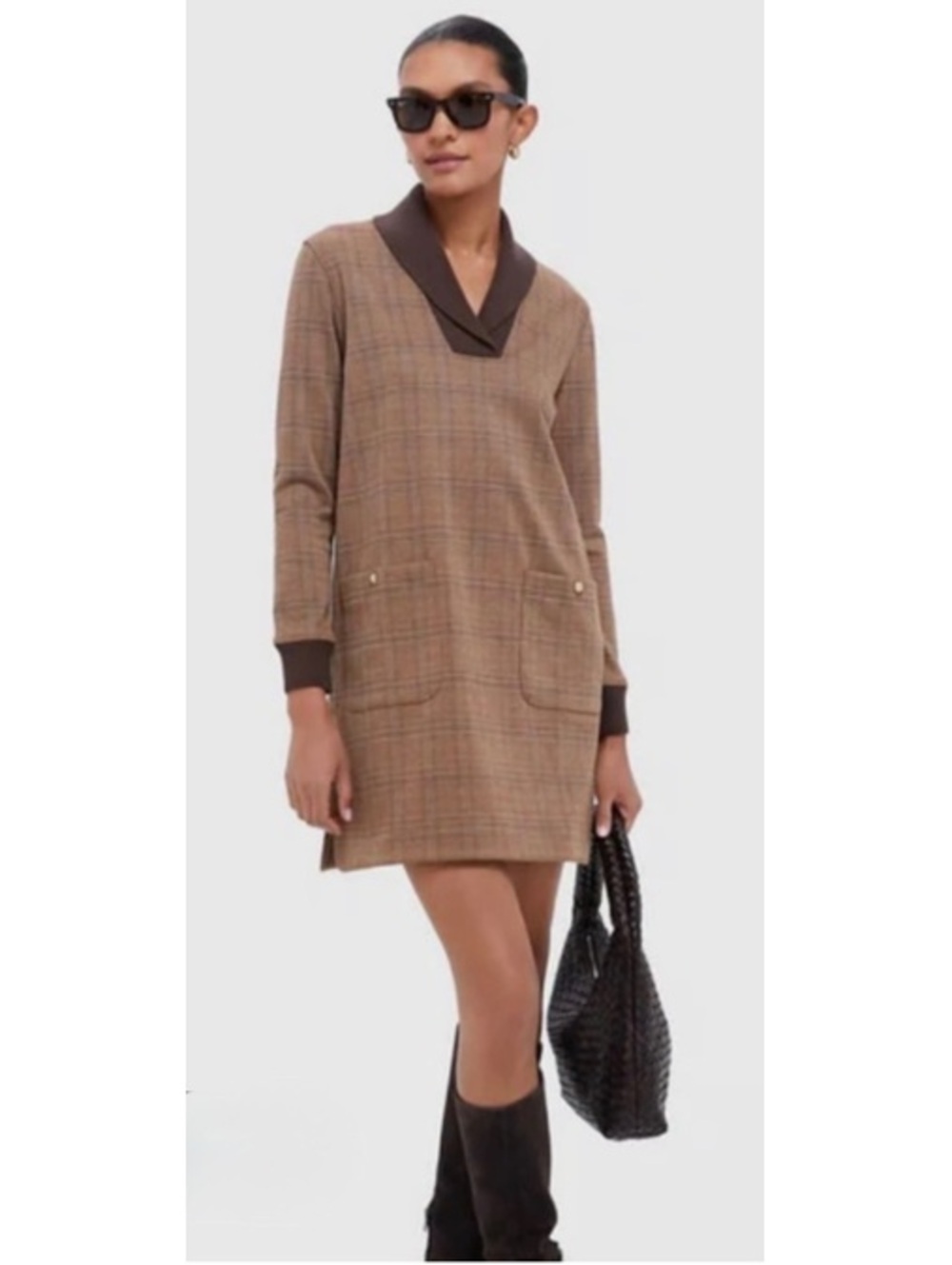 Tuckernuck Emerson Brown Plaid Long Sleeve Dress XS